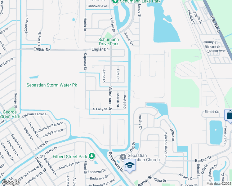 map of restaurants, bars, coffee shops, grocery stores, and more near 117 Marsh Street in Sebastian