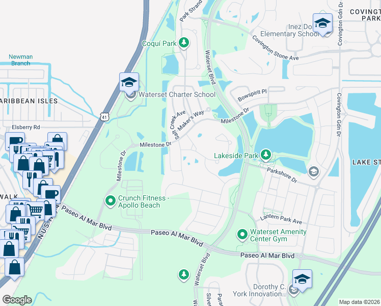 map of restaurants, bars, coffee shops, grocery stores, and more near 6909 Crestpoint Drive in Apollo Beach