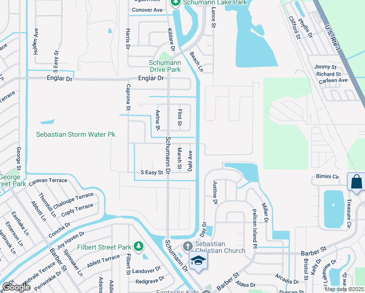 map of restaurants, bars, coffee shops, grocery stores, and more near 118 Marsh Street in Sebastian