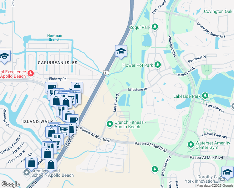 map of restaurants, bars, coffee shops, grocery stores, and more near 6302 Park Strand Drive in Apollo Beach