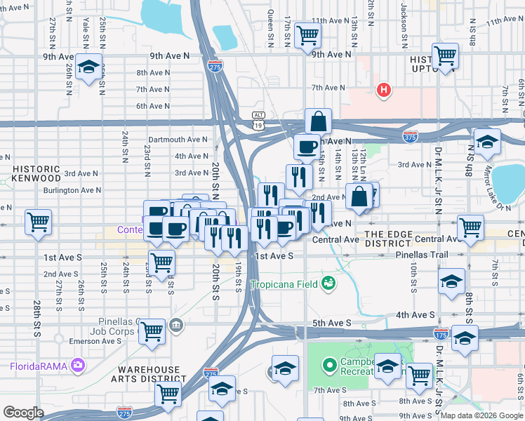 map of restaurants, bars, coffee shops, grocery stores, and more near in St. Petersburg