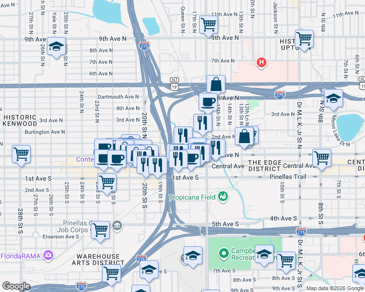 map of restaurants, bars, coffee shops, grocery stores, and more near in St. Petersburg