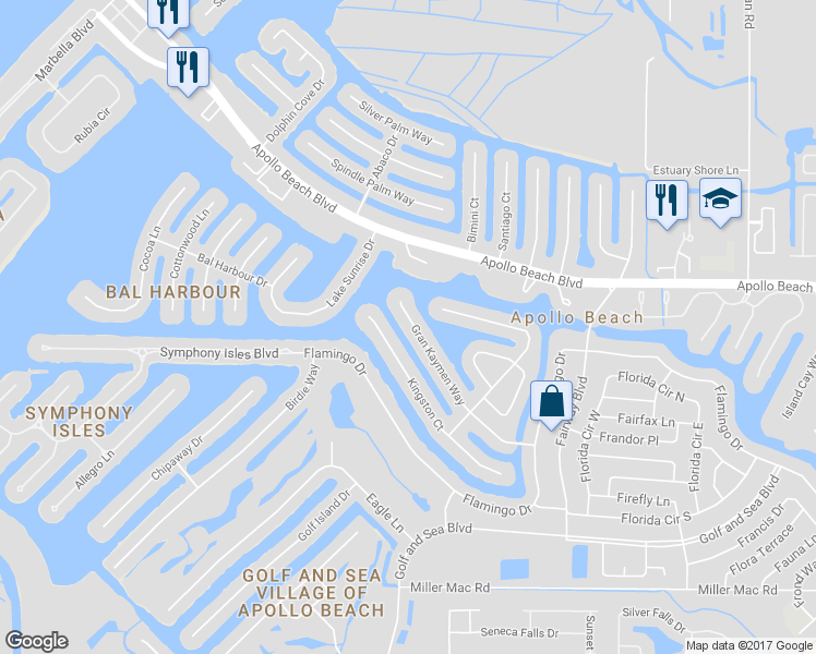 map of restaurants, bars, coffee shops, grocery stores, and more near 752 Gran Kaymen Way in Apollo Beach