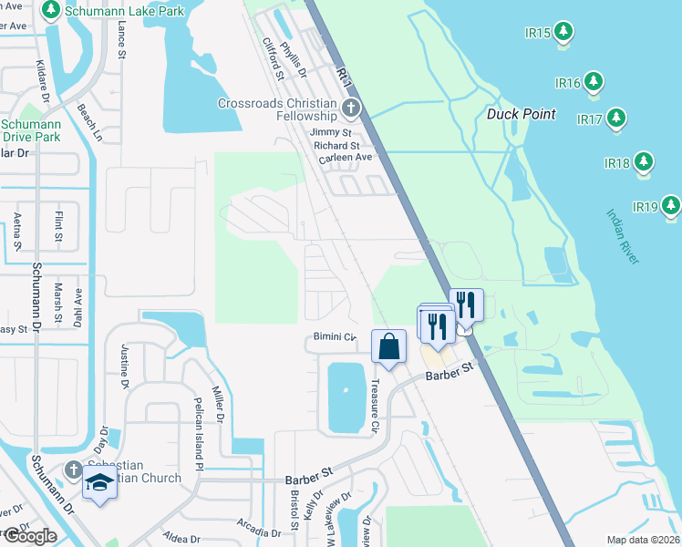 map of restaurants, bars, coffee shops, grocery stores, and more near 9800 61st Terrace in Sebastian