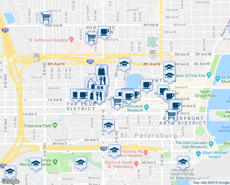 map of restaurants, bars, coffee shops, grocery stores, and more near 825 Arlington Avenue North in St. Petersburg