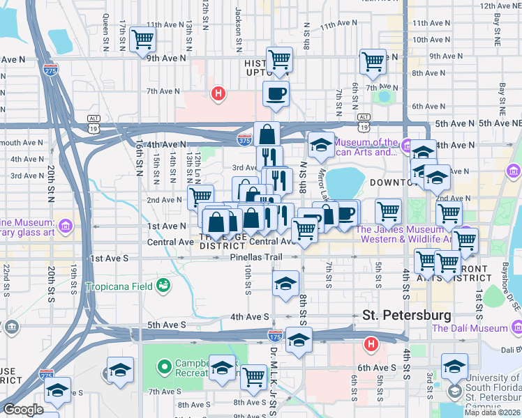 map of restaurants, bars, coffee shops, grocery stores, and more near in St. Petersburg