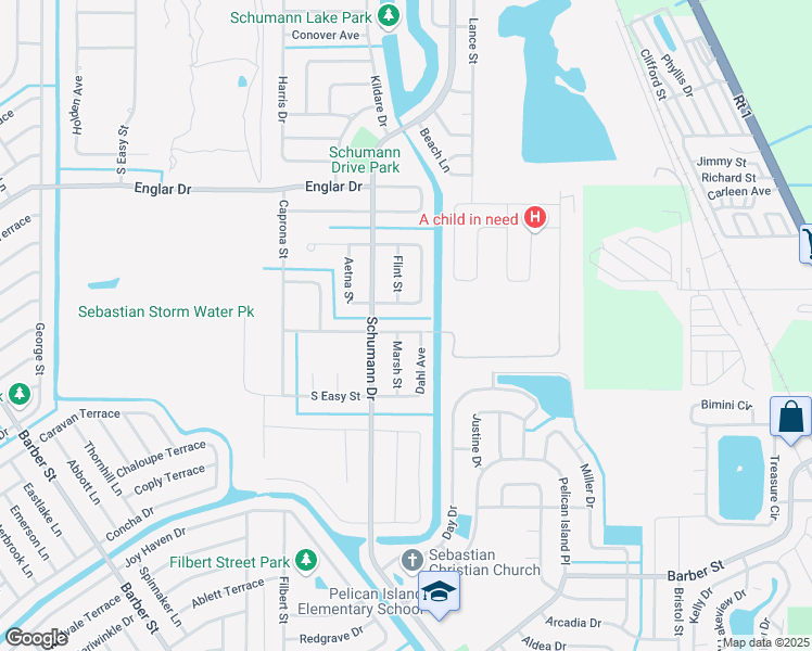map of restaurants, bars, coffee shops, grocery stores, and more near 156 Empress Avenue in Sebastian