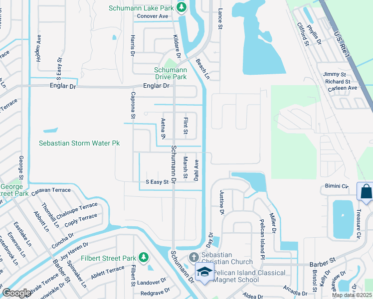 map of restaurants, bars, coffee shops, grocery stores, and more near 118 Marsh Street in Sebastian