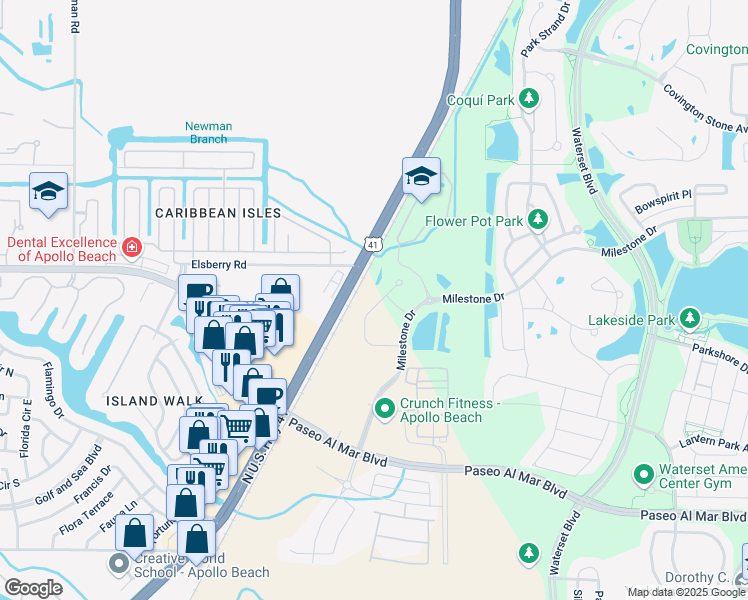 map of restaurants, bars, coffee shops, grocery stores, and more near 6302 Park Strand Drive in Apollo Beach