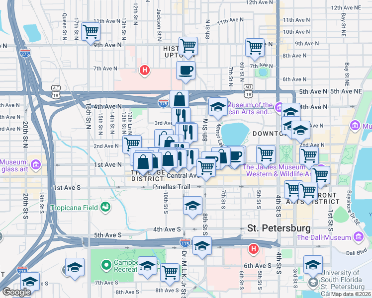 map of restaurants, bars, coffee shops, grocery stores, and more near in St. Petersburg