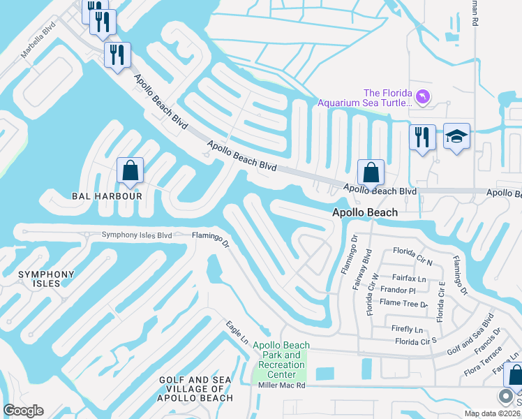 map of restaurants, bars, coffee shops, grocery stores, and more near 752 Gran Kaymen Way in Apollo Beach
