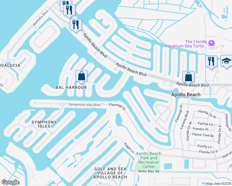 map of restaurants, bars, coffee shops, grocery stores, and more near 6432 Lake Sunrise Drive in Apollo Beach