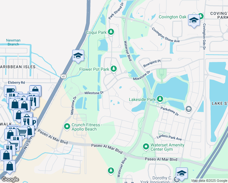 map of restaurants, bars, coffee shops, grocery stores, and more near 6905 Maker's Way in Apollo Beach