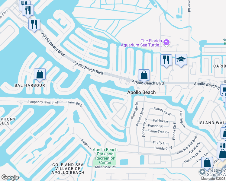 map of restaurants, bars, coffee shops, grocery stores, and more near 729 Spanish Main Drive in Apollo Beach