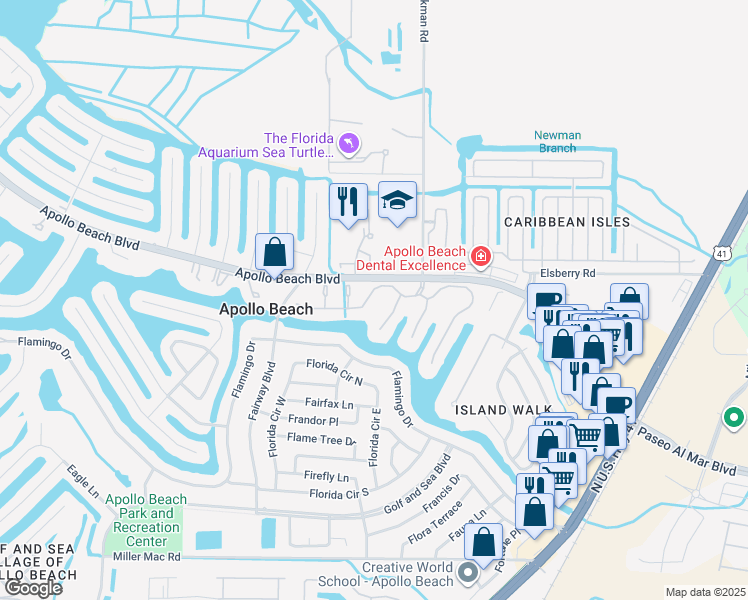 map of restaurants, bars, coffee shops, grocery stores, and more near 530 Bimini Bay Boulevard in Apollo Beach