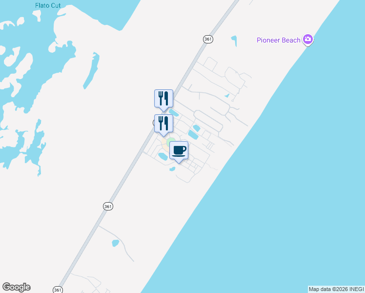 map of restaurants, bars, coffee shops, grocery stores, and more near 208 Round Road in Port Aransas