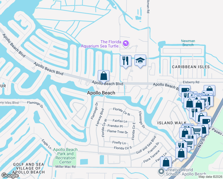 map of restaurants, bars, coffee shops, grocery stores, and more near 6412 Coquina Island Cove in Apollo Beach
