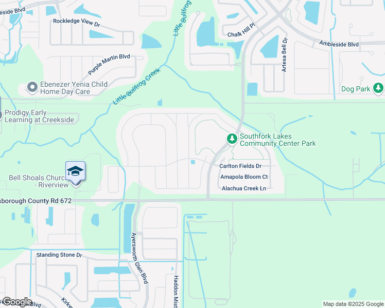 map of restaurants, bars, coffee shops, grocery stores, and more near 14138 Poke Ridge Drive in Riverview