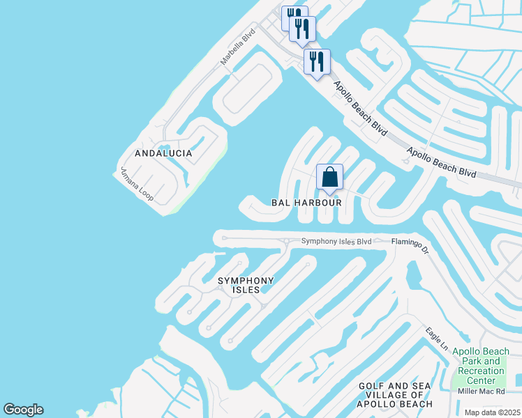 map of restaurants, bars, coffee shops, grocery stores, and more near 6306 Cocoa Lane in Apollo Beach