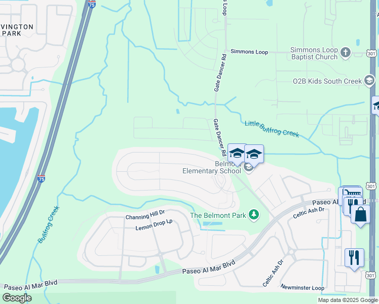 map of restaurants, bars, coffee shops, grocery stores, and more near 9633 Sage Creek Drive in Riverview