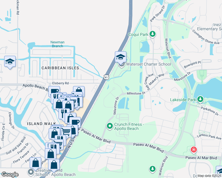 map of restaurants, bars, coffee shops, grocery stores, and more near 6506 Maiden Sea Drive in Apollo Beach