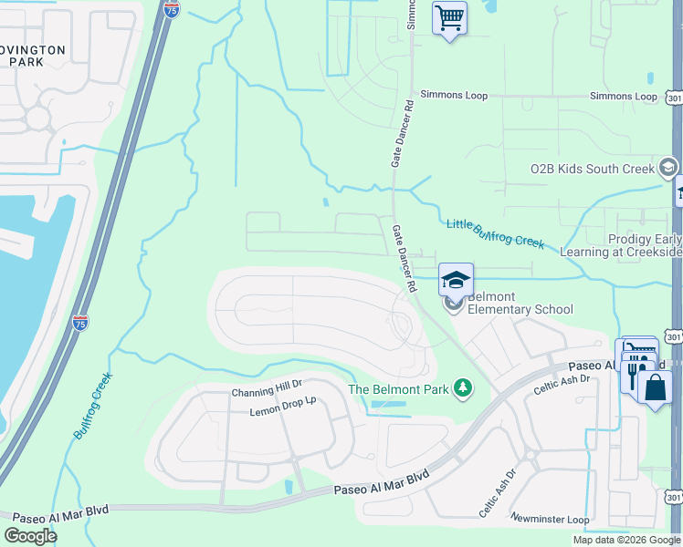 map of restaurants, bars, coffee shops, grocery stores, and more near 9629 Sage Creek Drive in Riverview