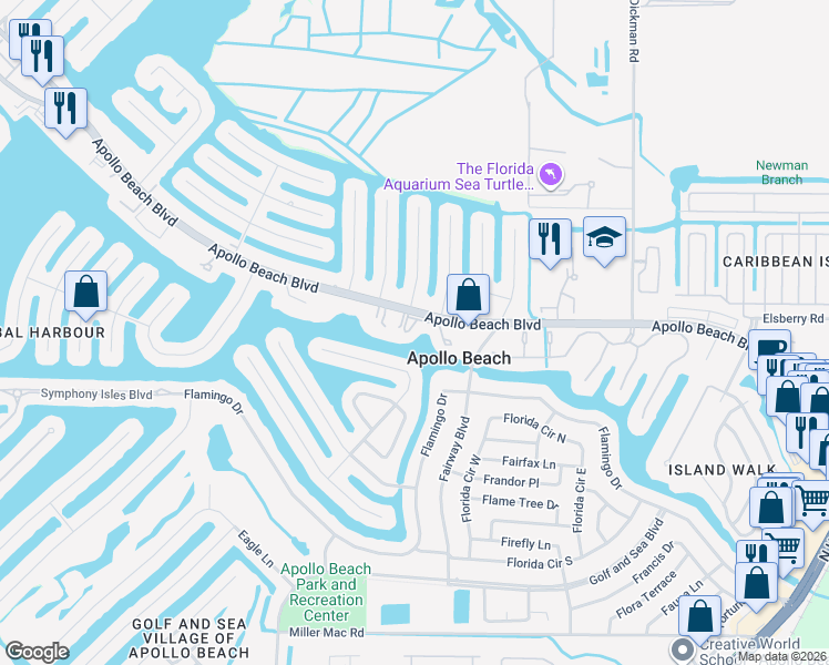 map of restaurants, bars, coffee shops, grocery stores, and more near 714 Apollo Beach Boulevard in Apollo Beach