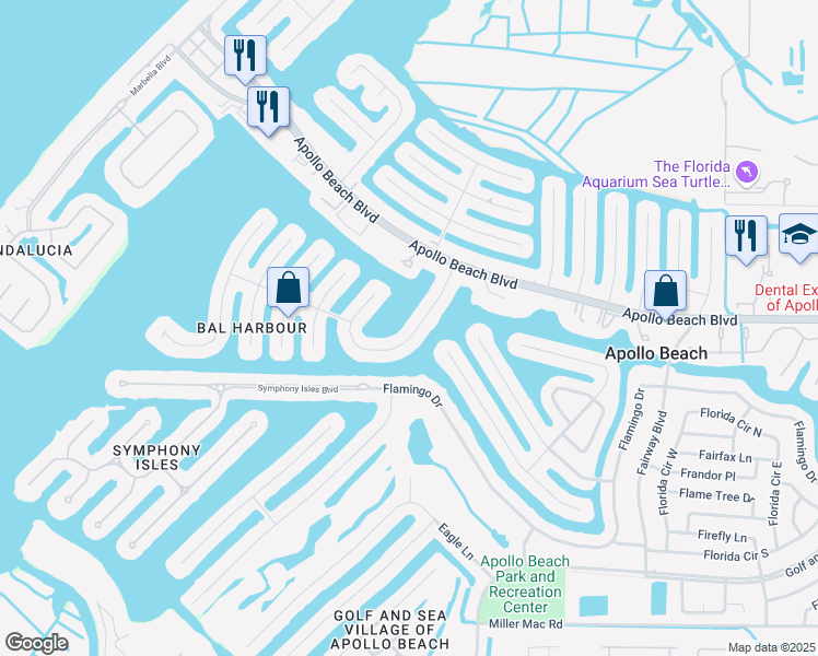 map of restaurants, bars, coffee shops, grocery stores, and more near 6432 Lake Sunrise Drive in Apollo Beach