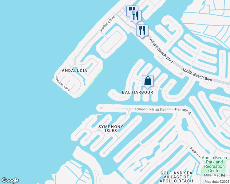 map of restaurants, bars, coffee shops, grocery stores, and more near 6306 Cocoa Lane in Apollo Beach