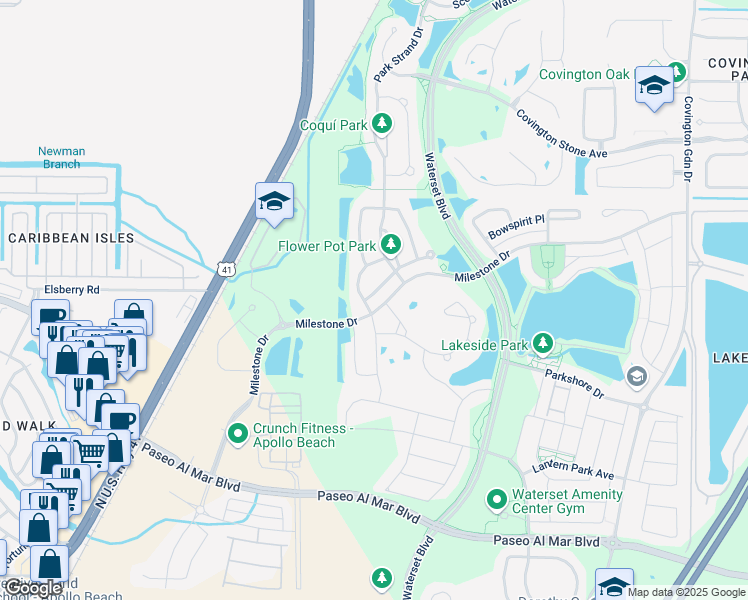 map of restaurants, bars, coffee shops, grocery stores, and more near 6905 Maker's Way in Apollo Beach