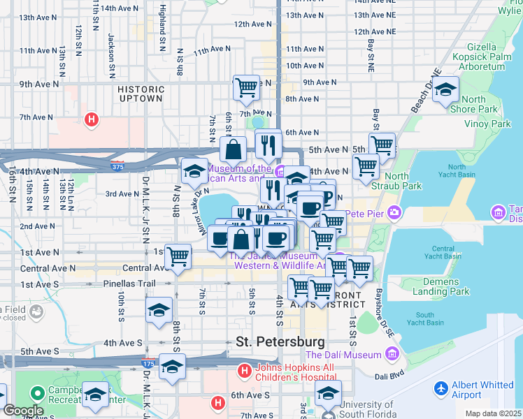 map of restaurants, bars, coffee shops, grocery stores, and more near in St. Petersburg