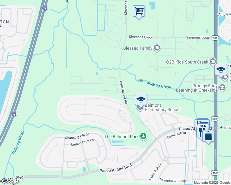 map of restaurants, bars, coffee shops, grocery stores, and more near 9839 Crescent Moon Drive in Riverview