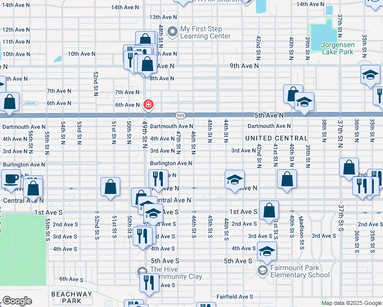 map of restaurants, bars, coffee shops, grocery stores, and more near 260 46th Street North in St. Petersburg