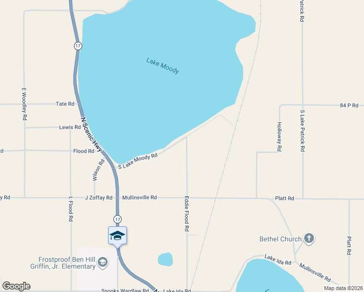 map of restaurants, bars, coffee shops, grocery stores, and more near 150 Eddie Flood Road in Frostproof