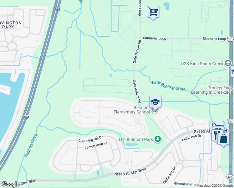 map of restaurants, bars, coffee shops, grocery stores, and more near 9629 Sage Creek Drive in Riverview