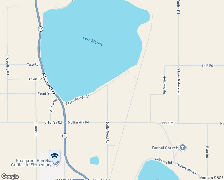 map of restaurants, bars, coffee shops, grocery stores, and more near 150 Eddie Flood Road in Frostproof