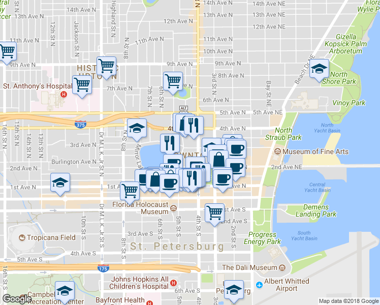 map of restaurants, bars, coffee shops, grocery stores, and more near in St. Petersburg