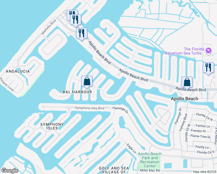 map of restaurants, bars, coffee shops, grocery stores, and more near 6310 Lake Sunrise Drive in Apollo Beach