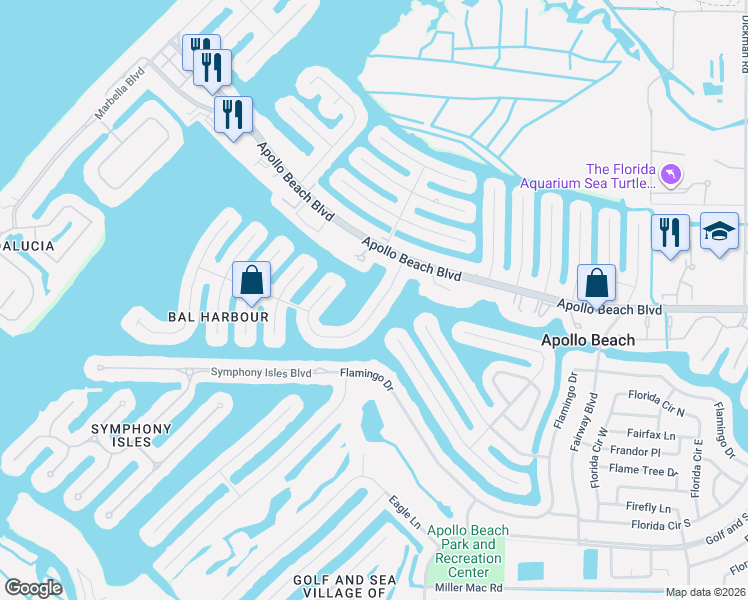 map of restaurants, bars, coffee shops, grocery stores, and more near 6432 Lake Sunrise Drive in Apollo Beach
