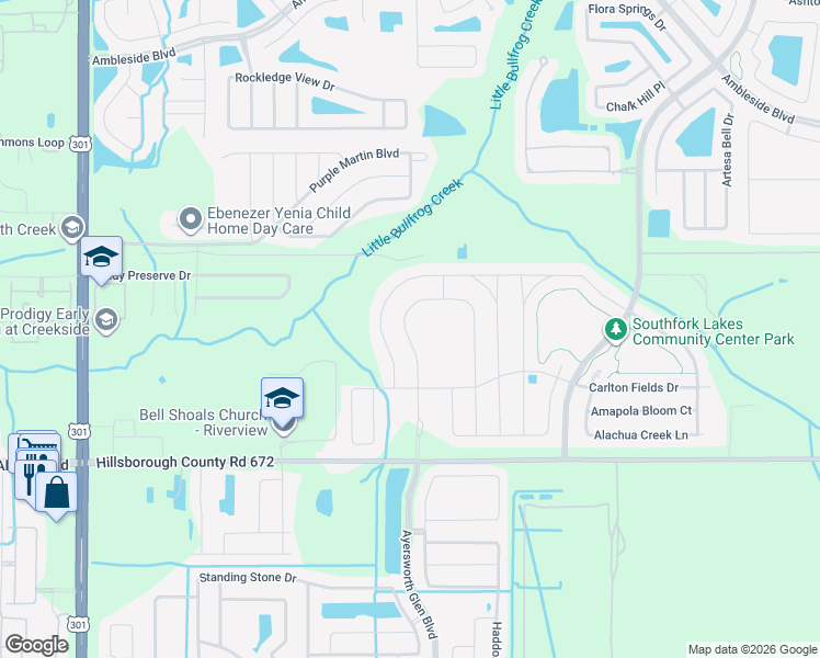 map of restaurants, bars, coffee shops, grocery stores, and more near 14148 Arbor Pines Drive in Riverview