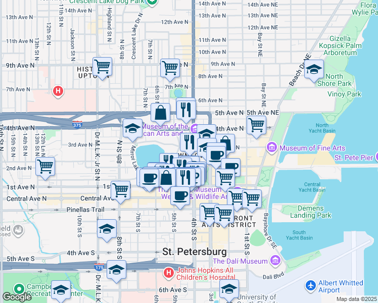 map of restaurants, bars, coffee shops, grocery stores, and more near in St. Petersburg