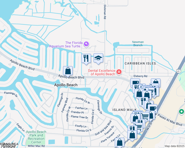 map of restaurants, bars, coffee shops, grocery stores, and more near 6507 Quiet Pool Court in Apollo Beach