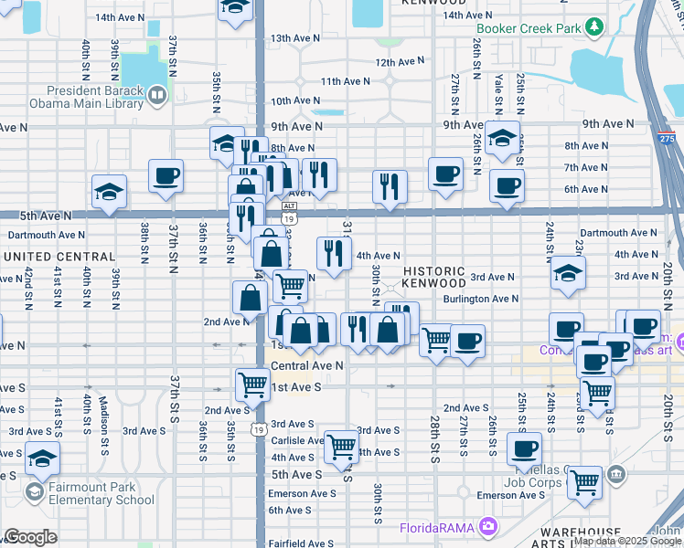 map of restaurants, bars, coffee shops, grocery stores, and more near in St. Petersburg