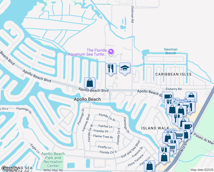 map of restaurants, bars, coffee shops, grocery stores, and more near 520 Villa Treviso Court in Apollo Beach
