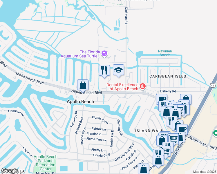 map of restaurants, bars, coffee shops, grocery stores, and more near 6514 Quiet Pool Court in Apollo Beach