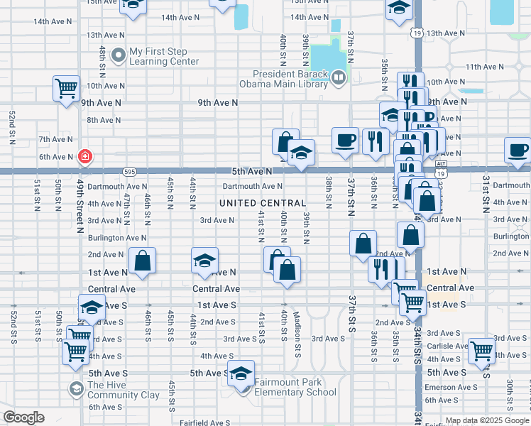 map of restaurants, bars, coffee shops, grocery stores, and more near 4101 4th Avenue North in St. Petersburg