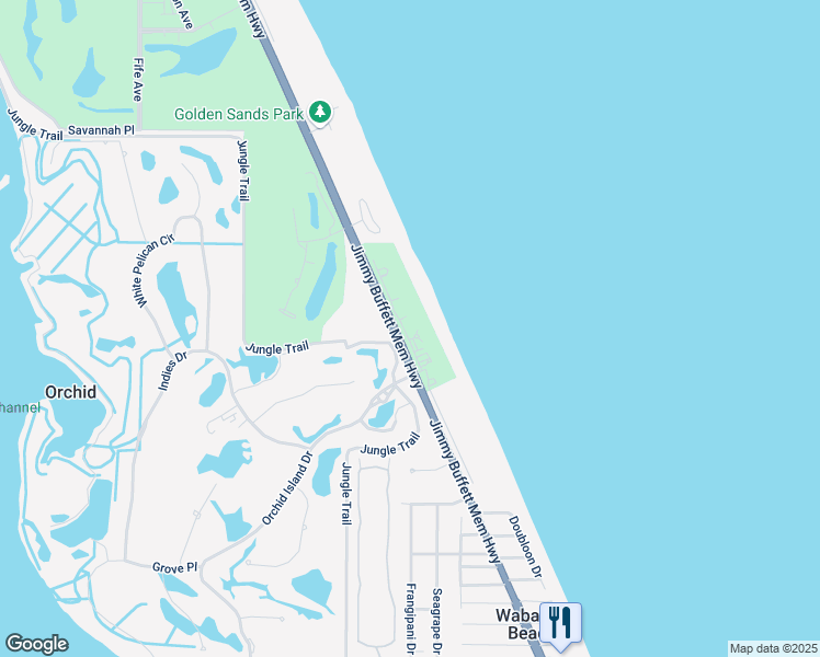 map of restaurants, bars, coffee shops, grocery stores, and more near 80 Beachside Drive in Orchid