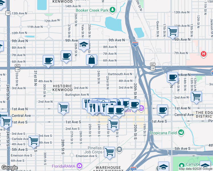 map of restaurants, bars, coffee shops, grocery stores, and more near 310 23rd Street North in St. Petersburg