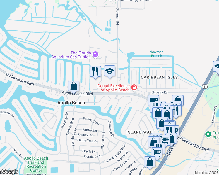 map of restaurants, bars, coffee shops, grocery stores, and more near 501 Apollo Beach Boulevard in Apollo Beach