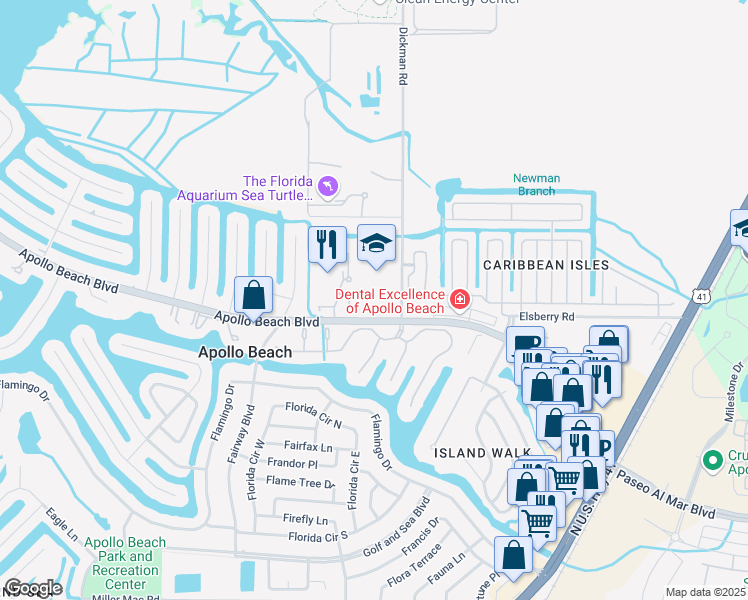map of restaurants, bars, coffee shops, grocery stores, and more near 501 Apollo Beach Boulevard in Apollo Beach